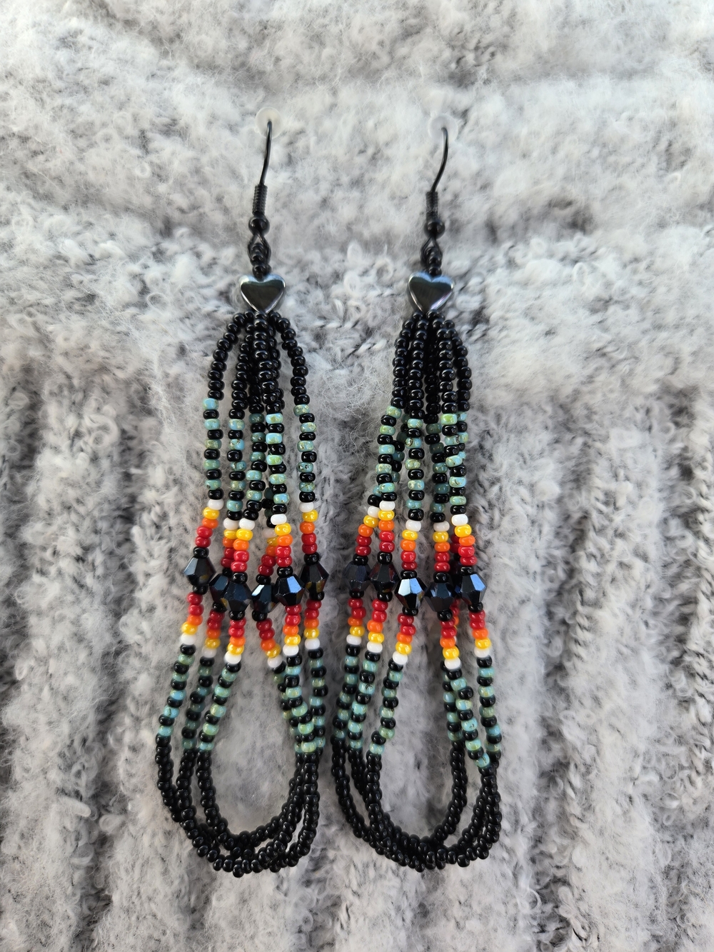 Multicolor Seed Bead Dangle Earrings - Black Accent